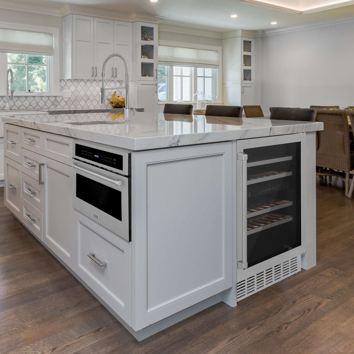 ZLINE 24 In. Monument Dual Zone 44-Bottle Wine Cooler in Stainless Steel with Wood Shelf (RWV-UD-24)