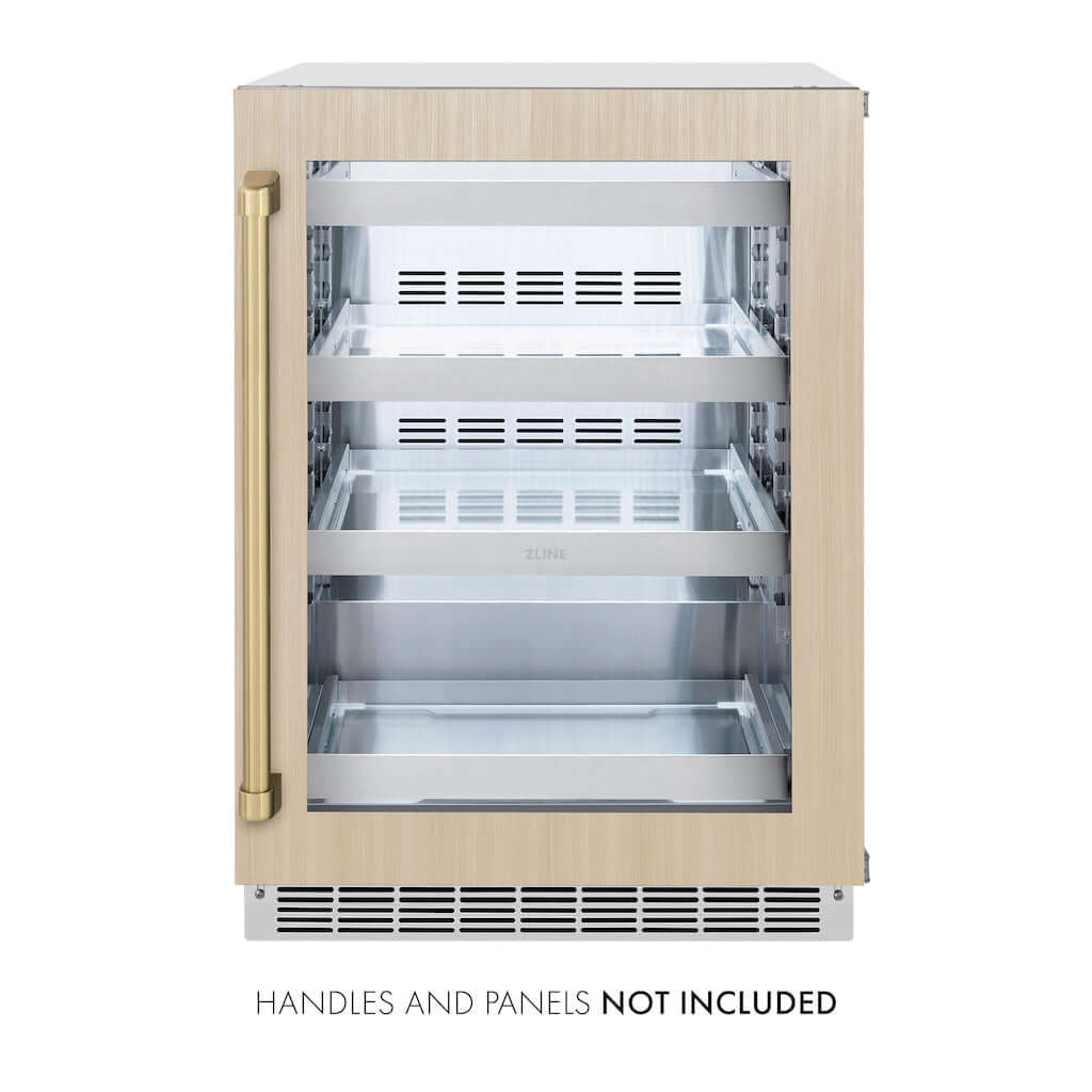 ZLINE Autograph Edition 24 in. Touchstone 151 Can Beverage Fridge With Panel Ready Glass Door And Champagne Bronze Handle (RBSPOZ-24-CB)