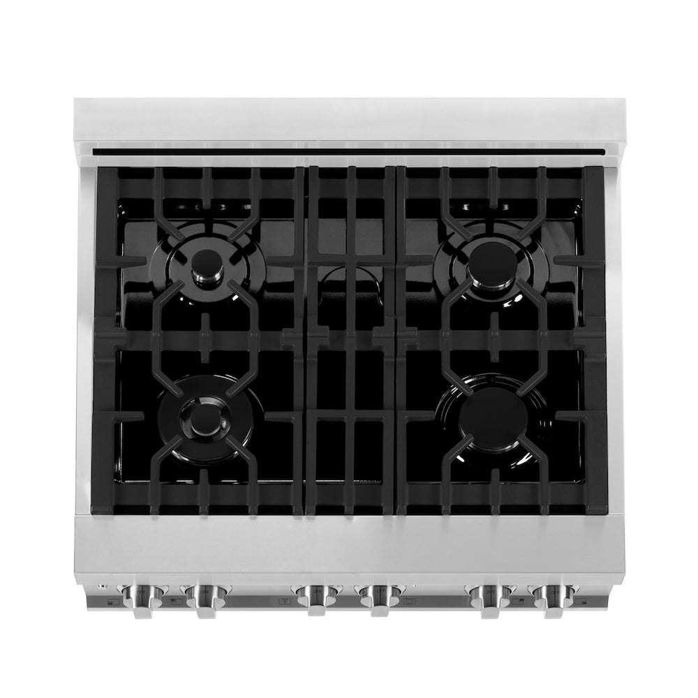 ZLINE 30 in. 4.0 cu. ft. Electric Oven and Gas Cooktop Dual Fuel Range with Griddle and White Matte Door in Stainless Steel (RA-WM-GR-30)