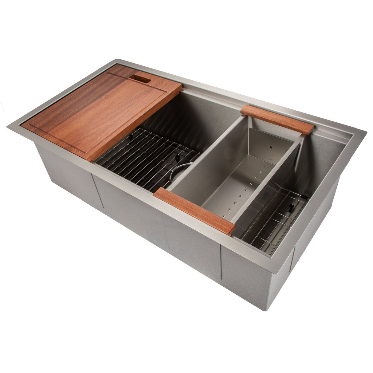 ZLINE 33 in. Garmisch Undermount Single Bowl Kitchen Sink with Bottom Grid and Accessories (SLS-33) Side Top View