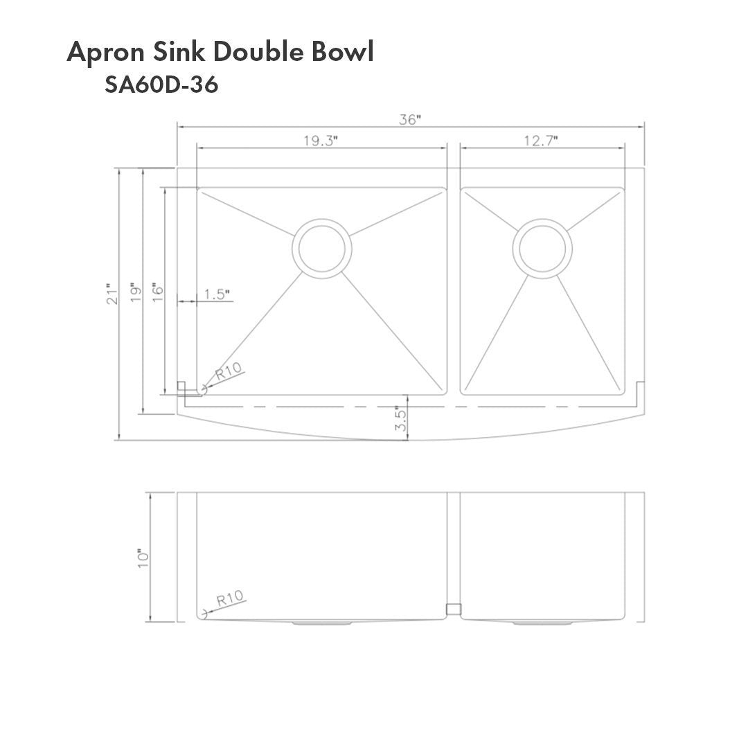 ZLINE 36 in. Courchevel Farmhouse Apron Mount Double Bowl Kitchen Sink with Bottom Grid (SA60D)
