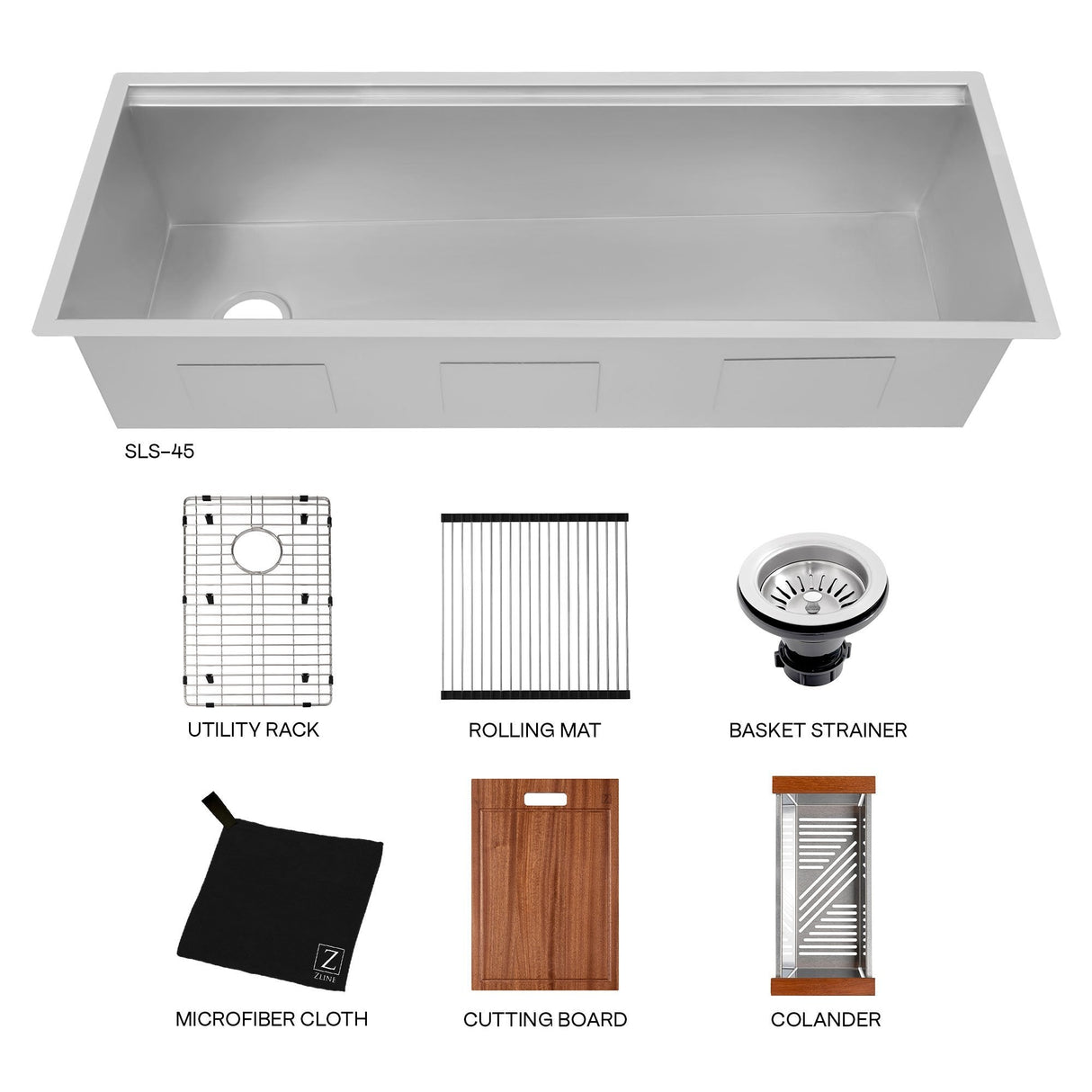 ZLINE 45 in. Garmisch Undermount Single Bowl Kitchen Sink with Bottom Grid and Accessories (SLS-45)