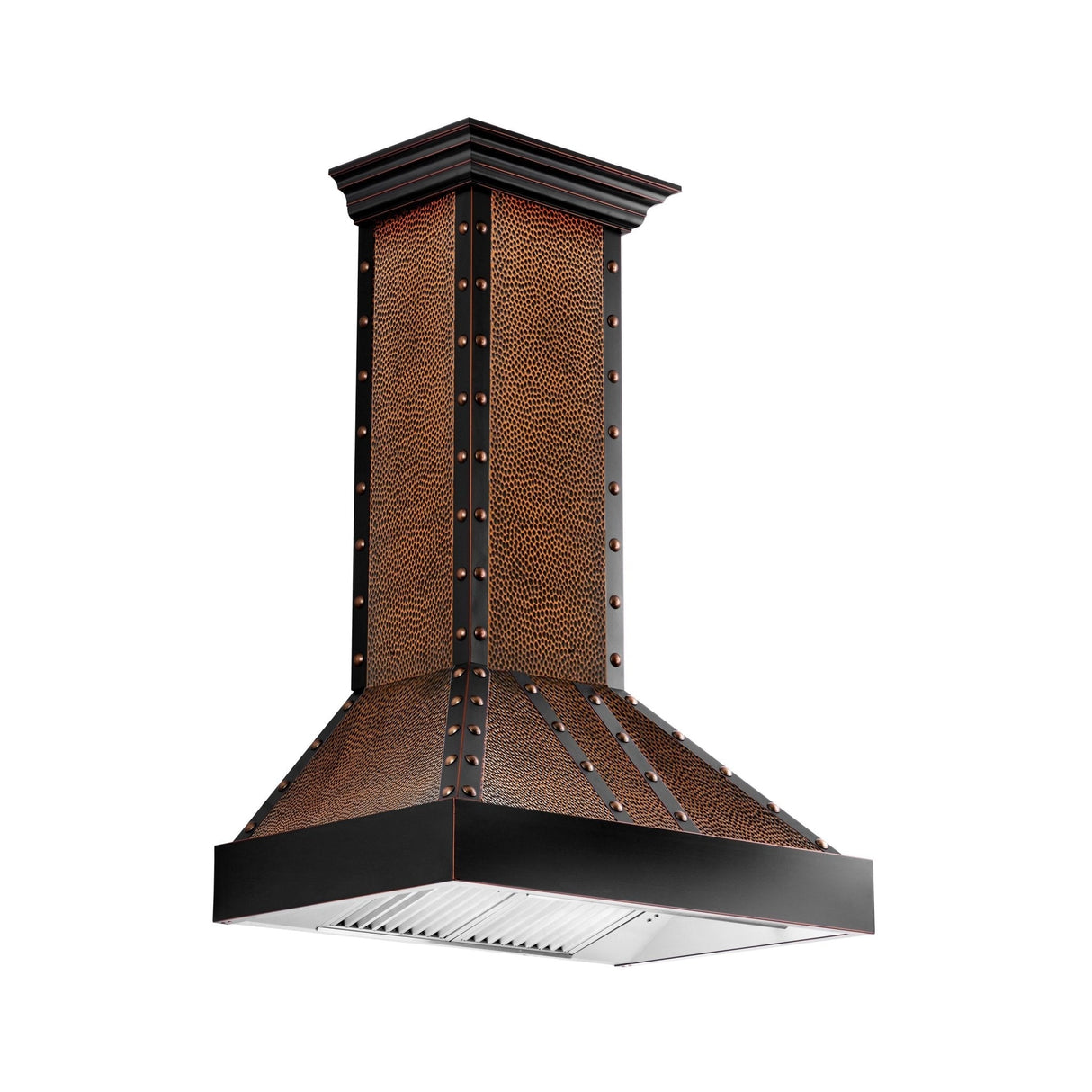 ZLINE Designer Series Wall Mount Range Hood in Hand-Hammered Copper with Oil-Rubbed Bronze Details (655-HBBBB)