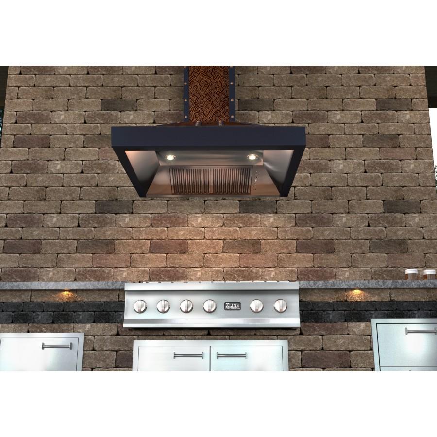 ZLINE Designer Series Wall Mount Range Hood in Hand-Hammered Copper with Oil-Rubbed Bronze Details (655-HBBBB)
