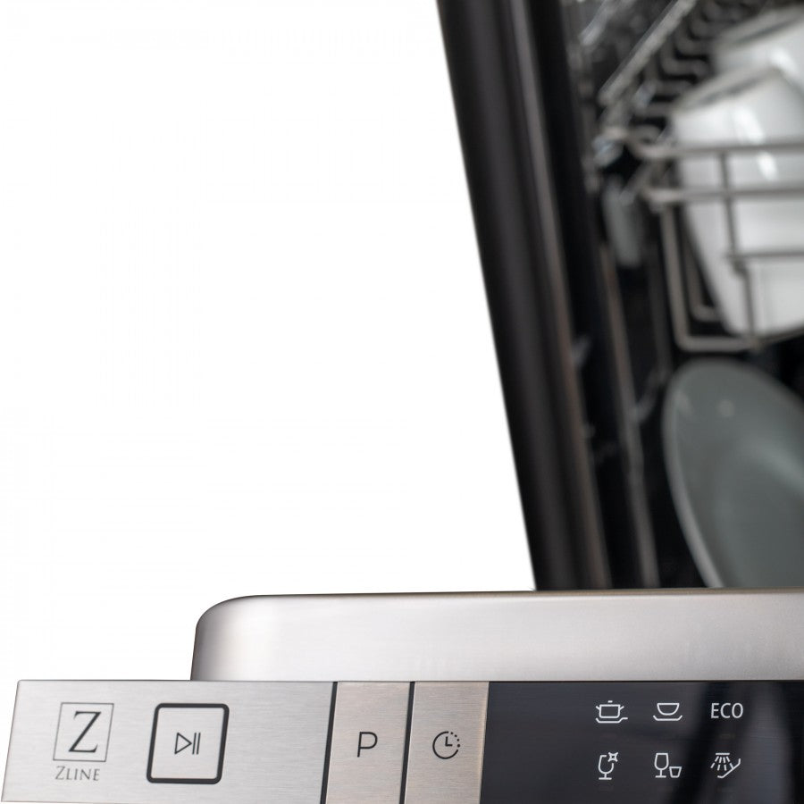 ZLINE 18 in. Compact Top Control Dishwasher with Unfinished Wooden Panel and Traditional Handle, 52dBa (DW-UF-H-18)