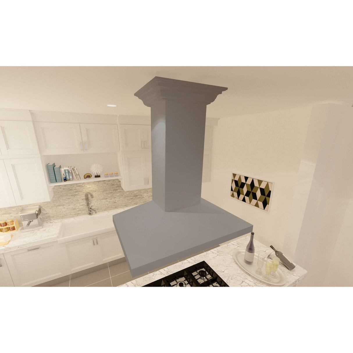 ZLINE Convertible Vent Wooden Island Mount Range Hood in Gray (KBiUU)