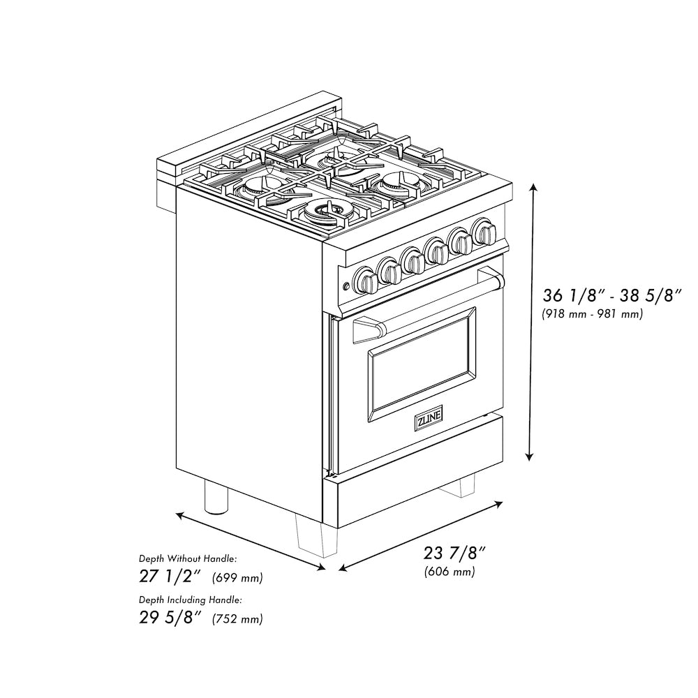 ZLINE Autograph Edition 24 in. 2.8 cu. ft. Dual Fuel Range with Gas Stove and Electric Oven in Black Stainless Steel with Polished Gold Accents (RABZ-24-G)