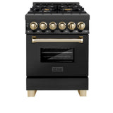 ZLINE Autograph Edition 24 in. 2.8 cu. ft. Dual Fuel Range with Gas Stove and Electric Oven in Black Stainless Steel with Polished Gold Accents (RABZ-24-G)