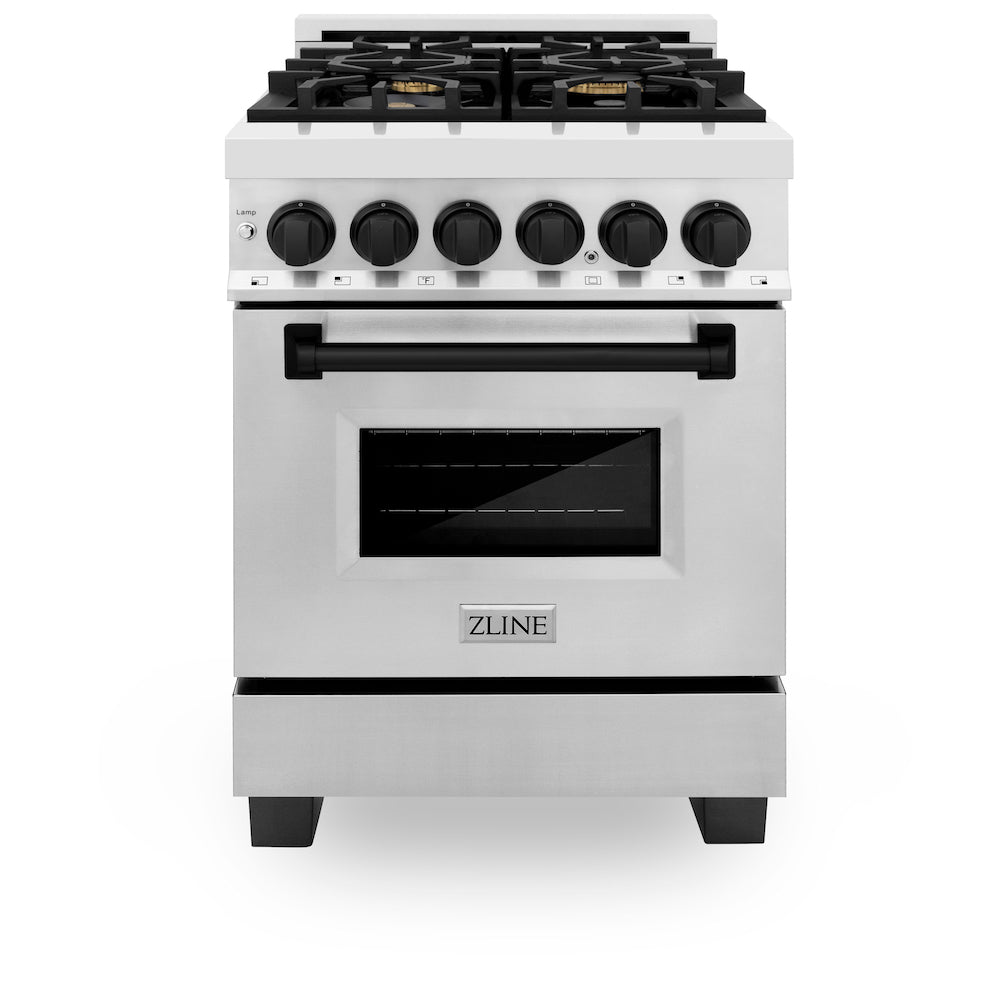 ZLINE Autograph Edition 24 in. 2.8 cu. ft. Dual Fuel Range with Gas Stove and Electric Oven in Stainless Steel with Matte Black Accents (RAZ-24-MB)