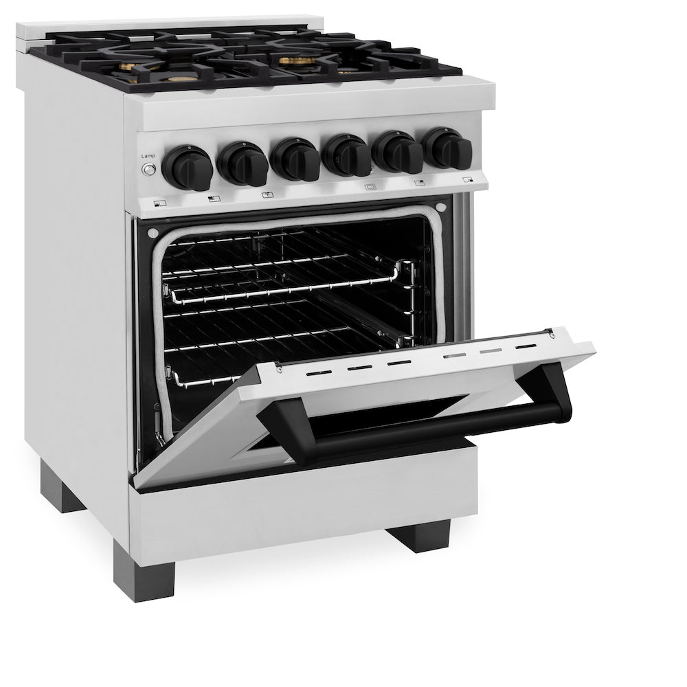 ZLINE Autograph Edition 24 in. 2.8 cu. ft. Dual Fuel Range with Gas Stove and Electric Oven in Stainless Steel with Matte Black Accents (RAZ-24-MB)