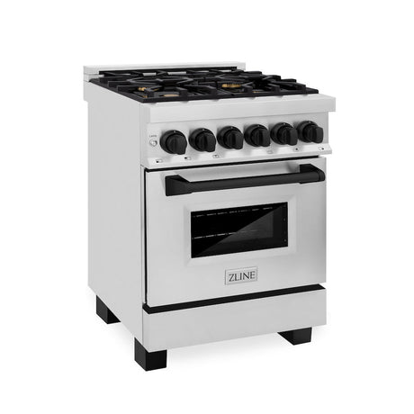 ZLINE Autograph Edition 24 in. 2.8 cu. ft. Dual Fuel Range with Gas Stove and Electric Oven in Stainless Steel with Matte Black Accents (RAZ-24-MB)