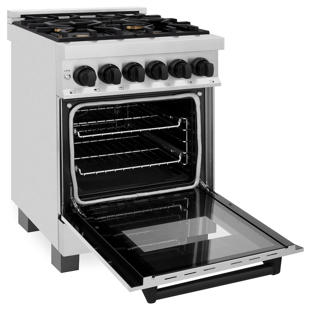 ZLINE Autograph Edition 24 in. 2.8 cu. ft. Dual Fuel Range with Gas Stove and Electric Oven in Stainless Steel with Matte Black Accents (RAZ-24-MB)