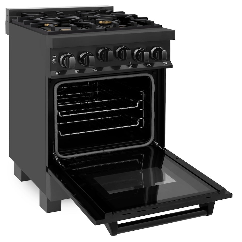 ZLINE 24 in. 2.8 cu. ft. Range with Gas Stove and Gas Oven in Black Stainless Steel with Brass Burners (RGB-24)