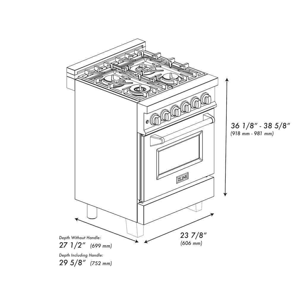 ZLINE 24 in. Professional Dual Fuel Range in Fingerprint Resistant Stainless Steel with Black Matte Door (RAS-BLM-24)