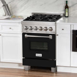 ZLINE 24 in. Professional Dual Fuel Range in Fingerprint Resistant Stainless Steel with Black Matte Door (RAS-BLM-24)