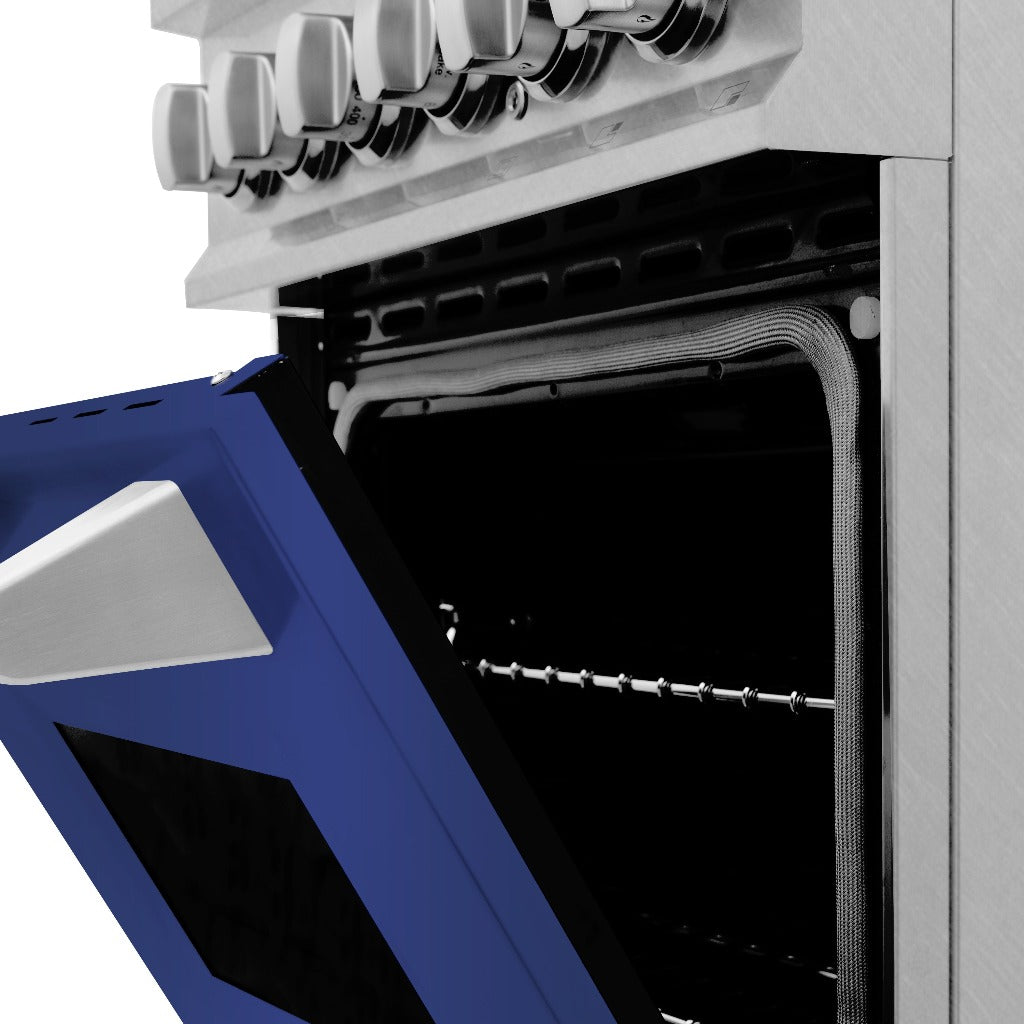 ZLINE 24 in. Professional Dual Fuel Range in Fingerprint Resistant Stainless Steel with Blue Matte Door (RAS-BM-24)