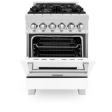 ZLINE 24 in. 2.8 cu. ft. Dual Fuel Range with Gas Stove and Electric Oven in Fingerprint Resistant Stainless Steel and White Matte Door (RAS-WM-24)