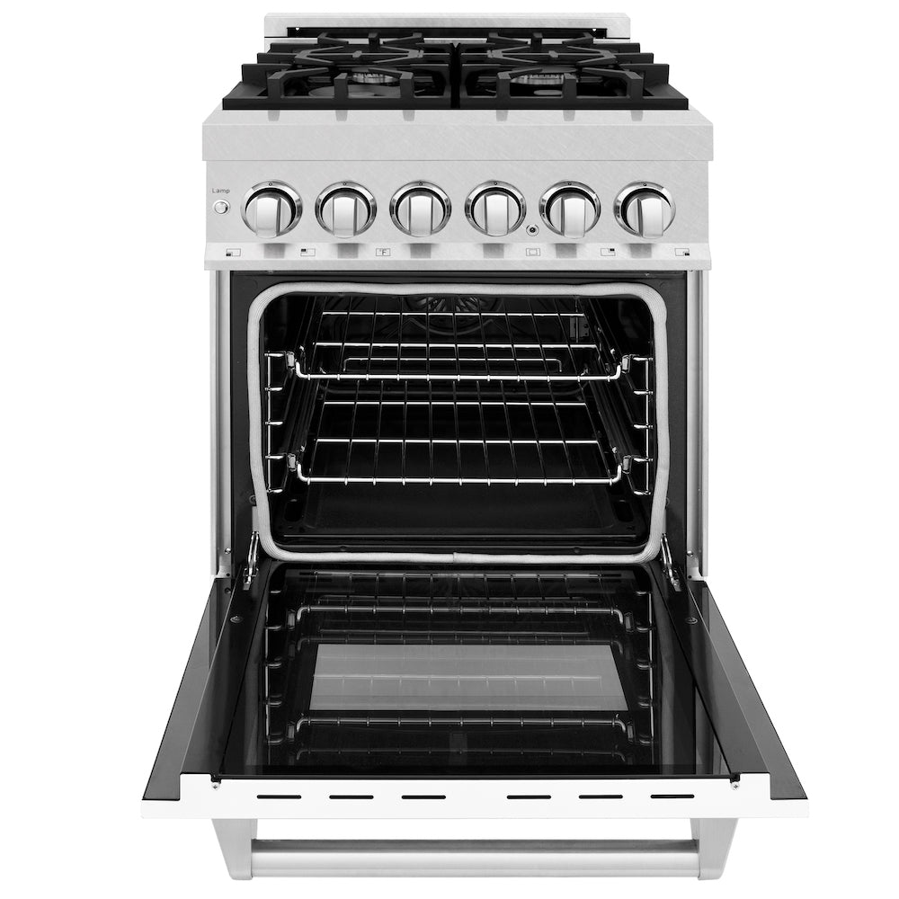 ZLINE 24 in. 2.8 cu. ft. Dual Fuel Range with Gas Stove and Electric Oven in Fingerprint Resistant Stainless Steel and White Matte Door (RAS-WM-24)