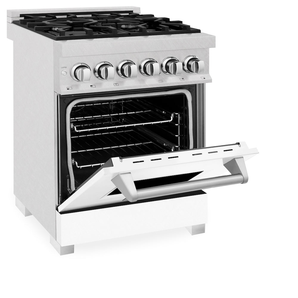 ZLINE 24 in. 2.8 cu. ft. Dual Fuel Range with Gas Stove and Electric Oven in Fingerprint Resistant Stainless Steel and White Matte Door (RAS-WM-24)