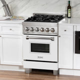 ZLINE 24 in. 2.8 cu. ft. Dual Fuel Range with Gas Stove and Electric Oven in Fingerprint Resistant Stainless Steel and White Matte Door (RAS-WM-24)