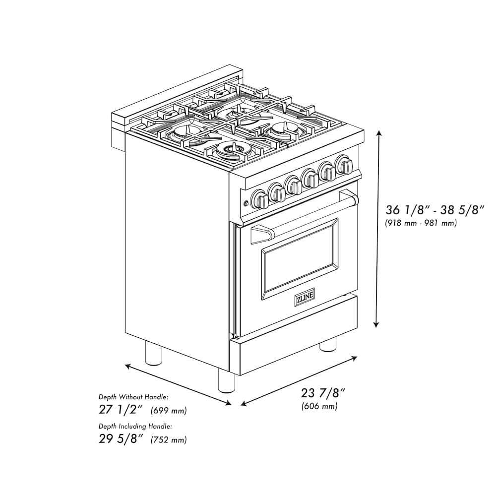 ZLINE 24 in. 2.8 cu. ft. Dual Fuel Range with Gas Stove and Electric Oven in Stainless Steel with Brass Burners (RA-BR-24)