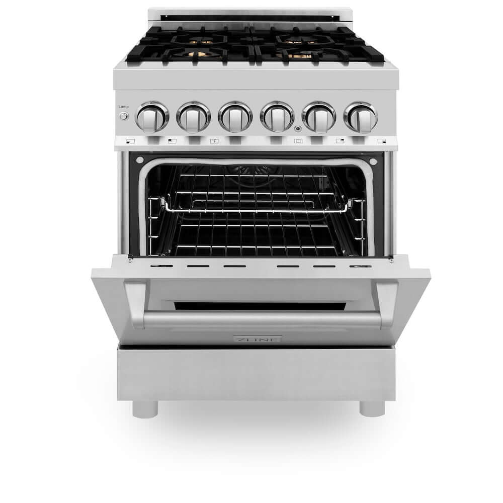 ZLINE 24 in. 2.8 cu. ft. Dual Fuel Range with Gas Stove and Electric Oven in Stainless Steel with Brass Burners (RA-BR-24)