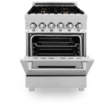 ZLINE 24 in. 2.8 cu. ft. Dual Fuel Range with Gas Stove and Electric Oven in Stainless Steel with Brass Burners (RA-BR-24)