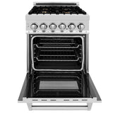 ZLINE 24 in. 2.8 cu. ft. Dual Fuel Range with Gas Stove and Electric Oven in Stainless Steel with Brass Burners (RA-BR-24)