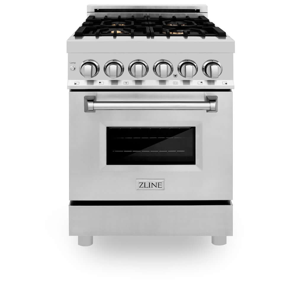 ZLINE 24 in. 2.8 cu. ft. Dual Fuel Range with Gas Stove and Electric Oven in Stainless Steel with Brass Burners (RA-BR-24)