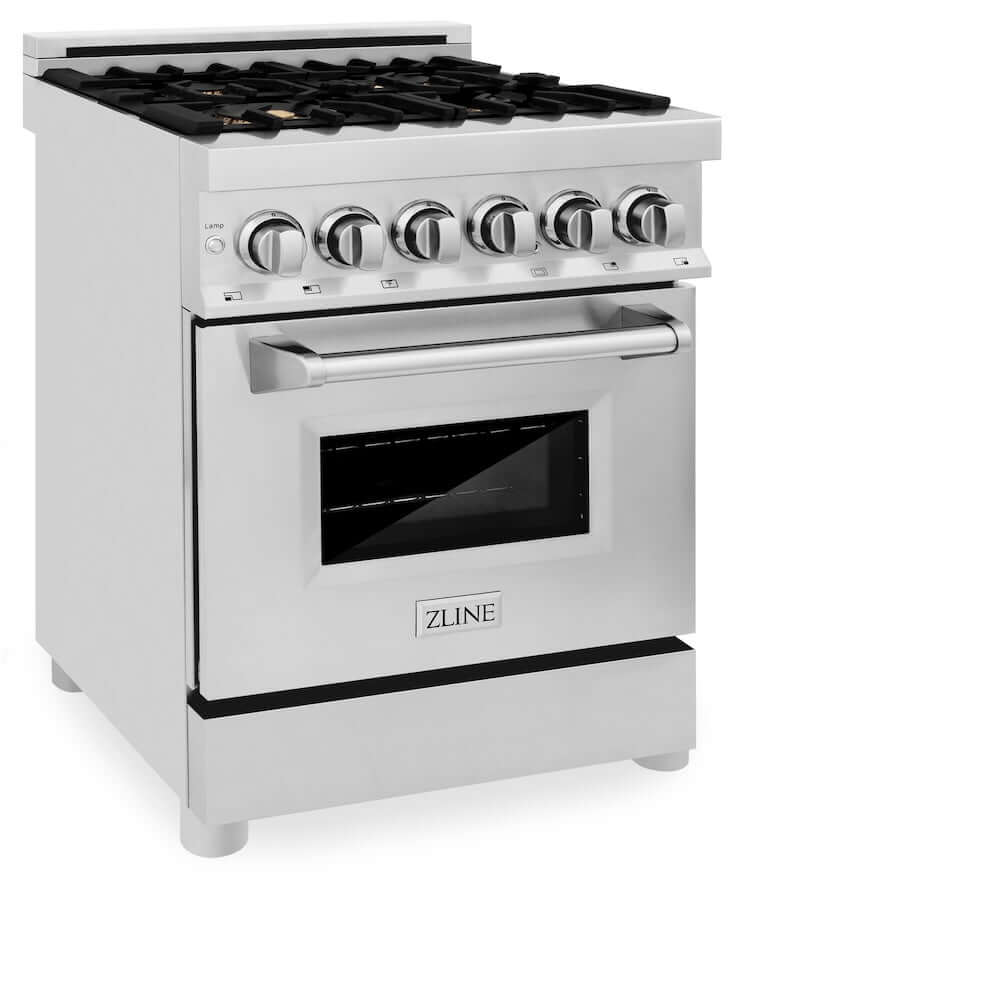 ZLINE 24 in. 2.8 cu. ft. Dual Fuel Range with Gas Stove and Electric Oven in Stainless Steel with Brass Burners (RA-BR-24)