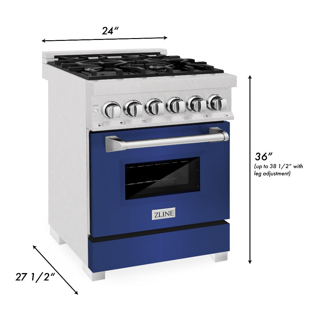 ZLINE 24 in. Professional Dual Fuel Range in Fingerprint Resistant Stainless Steel with Blue Matte Door (RAS-BM-24)