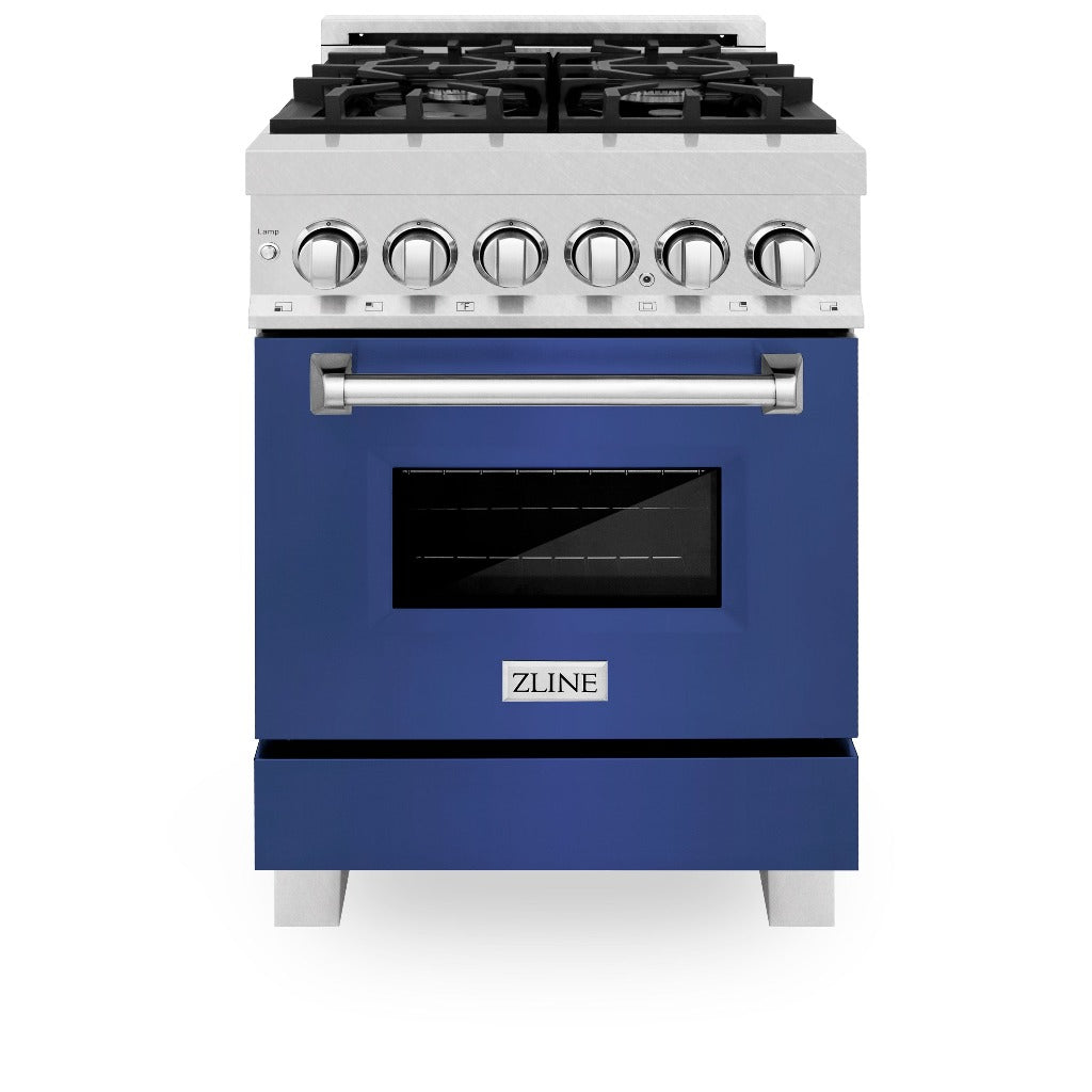 ZLINE 24 in. Professional Dual Fuel Range in Fingerprint Resistant Stainless Steel with Blue Matte Door (RAS-BM-24)