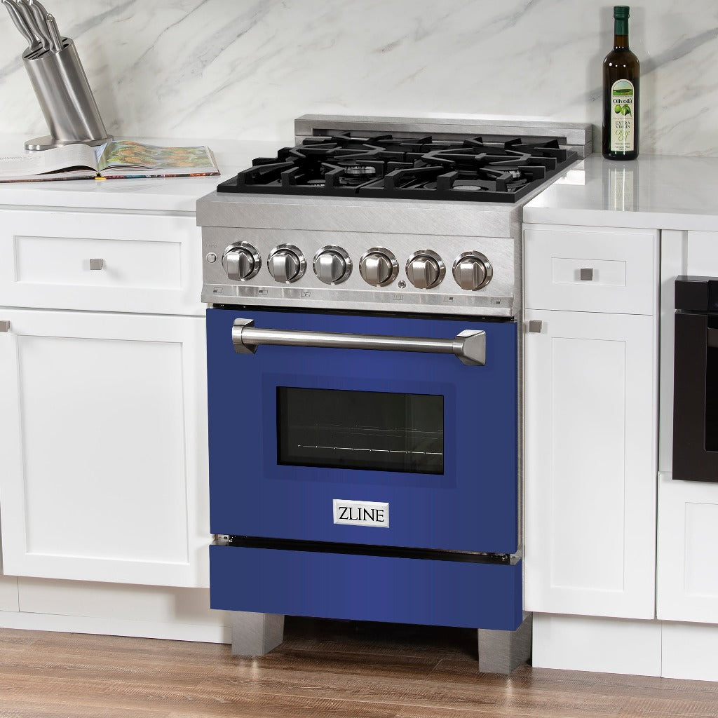 ZLINE 24 in. Professional Dual Fuel Range in Fingerprint Resistant Stainless Steel with Blue Matte Door (RAS-BM-24)