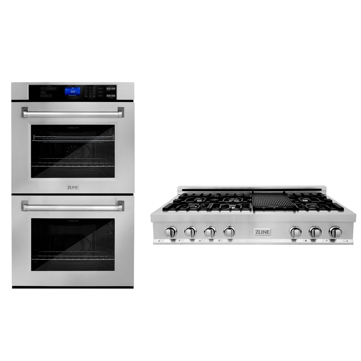 ZLINE Kitchen Package with 48 in. Stainless Steel Rangetop and 30 in. Double Wall Oven (2KP-RTAWD48)