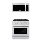 ZLINE 30 in. Kitchen Package Stainless Steel Gas Range and Over the Range Microwave with Modern Handle (2KP-SGROTR30)