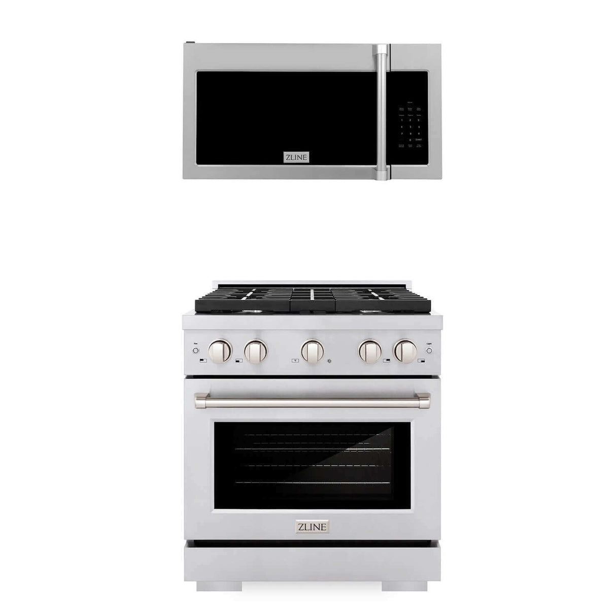 ZLINE 30 in. Kitchen Package Stainless Steel Gas Range and Over The Range Microwave with Traditional Handle (2KP-SGROTRH30)