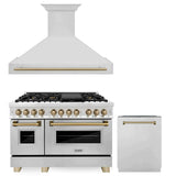 ZLINE 48 in. Autograph Edition Kitchen Package with Stainless Steel Dual Fuel Range, Range Hood and Dishwasher with Champagne Bronze Accents (3AKP-RARHDWM48-CB)