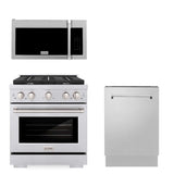 ZLINE 30 in. Kitchen Package with Stainless Steel Gas Range, Traditional Over The Range Microwave and Tall Tub Dishwasher (3KP-SGROTRH30-DWV)