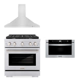 ZLINE 30 in. Kitchen Package with Stainless Steel Gas Range, Convertible Vent Range Hood and Microwave Drawer (3KP-SGRRH30-MW)