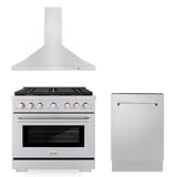 ZLINE 36 in. Kitchen Package with Stainless Steel Gas Range, Convertible Vent Range Hood and Tall Tub Dishwasher (3KP-SGRRH36-DWV)