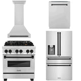 ZLINE 30 in. Autograph Edition Kitchen Package with Stainless Steel Dual Fuel Range, Range Hood, Dishwasher and Refrigeration Including External Water Dispenser with Matte Black Accents (4AKPR-RARHDWM30-MB)