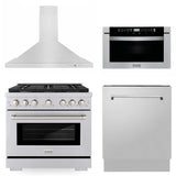 ZLINE 36 in. Kitchen Package with Stainless Steel Gas Range, Range Hood, Microwave Drawer and Tall Tub Dishwasher (4KP-SGRRH36-MWDWV)