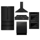 ZLINE Kitchen Package with Refrigeration, 36 in. Black Stainless Steel Gas Stovetop, 36 in. Convertible Vent Range Hood, 30 in. Double Wall Oven, and 24 in. Tall Tub Dishwasher (5KPR-RTBRH36-AWDDWV)