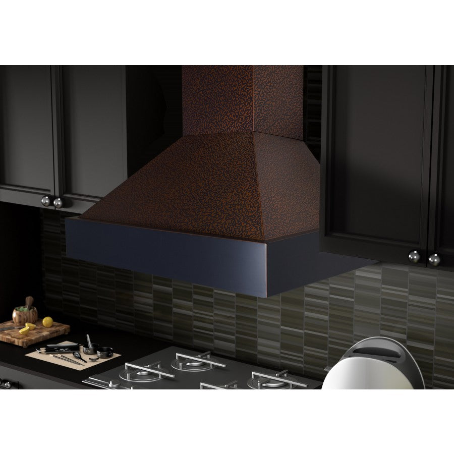 ZLINE Designer Series Wall Mount Range Hood in Embossed Copper with Oil-Rubbed Bronze Bands (655-EBXXX)