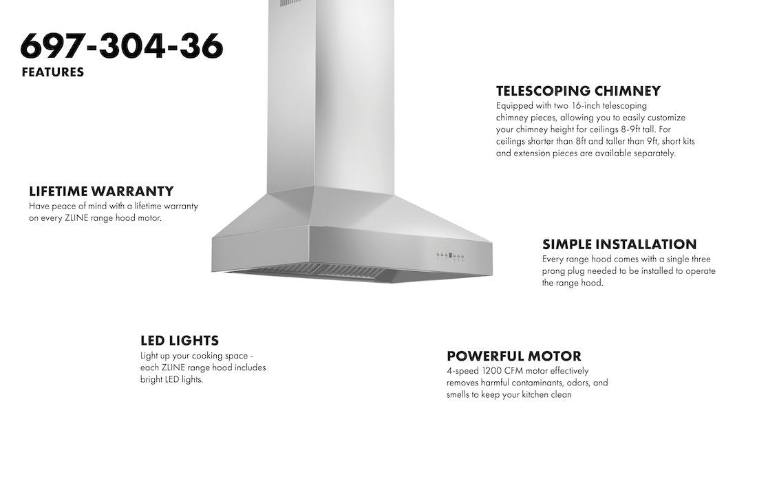 ZLINE Ducted Wall Mount Range Hood in Outdoor Approved Stainless Steel (697-304)