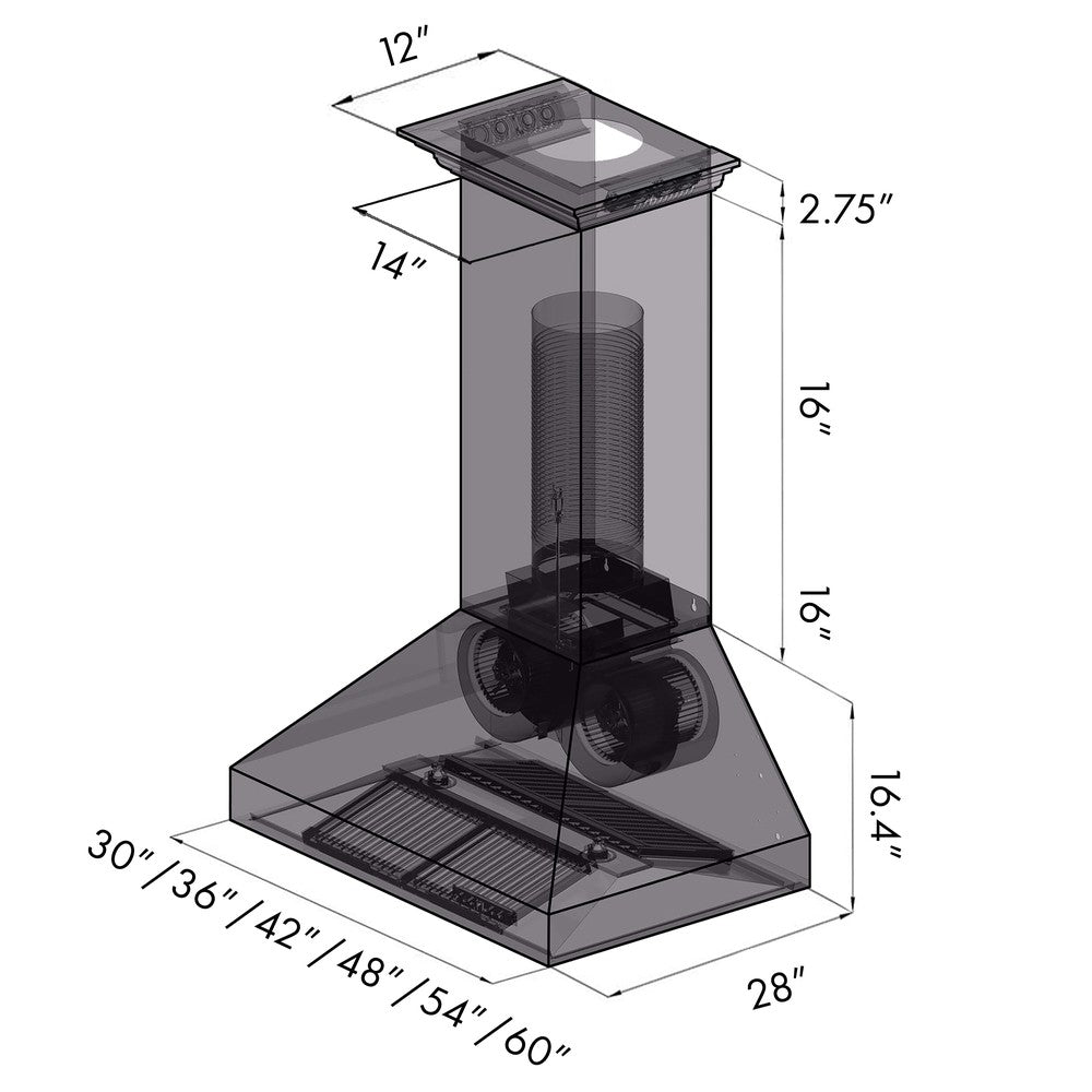 ZLINE Professional Wall Mount Range Hood in Stainless Steel with Built-in ZLINE CrownSound Bluetooth Speakers (697CRN-BT)