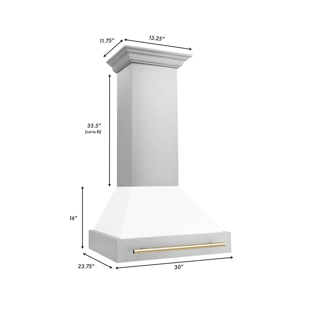 ZLINE 30 in. Autograph Edition Stainless Steel Range Hood with White Matte Shell and Accents (8654STZ-WM30)