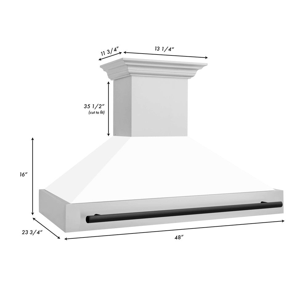 ZLINE 48 in. Autograph Edition Stainless Steel Range Hood with White Matte Shell and Handle (8654STZ-WM48)