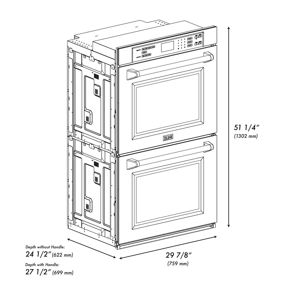 ZLINE 30 in. Professional Electric Double Wall Oven with Self Clean and True Convection in Stainless Steel (AWD-30)