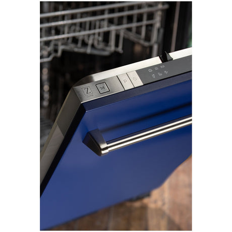 ZLINE 18 in. Compact Top Control Dishwasher with Blue Matte Panel and Traditional Handle, 52dBa (DW-BM-18)